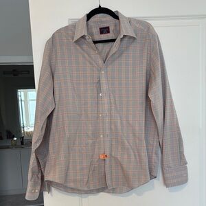UNTUCKit Men's Gray Button-Down Shirt with Orange Windowpane